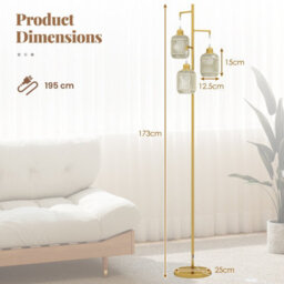 Costway 3-Light Floor Lamp Freestanding Tall Pole Light With Foot Switch-Golden - thumbnail 3