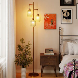 Costway 3-Light Floor Lamp Freestanding Tall Pole Light With Foot Switch-Golden