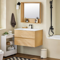 Sobuy Bzr198-N Bathroom Vanity Set With Wall Mirror Narrow Ceramic Washbasin Cabinet Storage Shelf,neutral - thumbnail 2