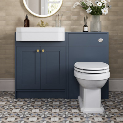 Affine 1120mm Traditional Vanity Basin Unit & Btw Toilet Combi Bathroom Furniture Blue - image 1