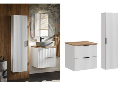 Impact Furniture Bathroom Cabinets 600mm Vanity Unit With Worktop Tallboy Tall Wall Storage White Ribbed Fluted Furniture Set Adel - image 1