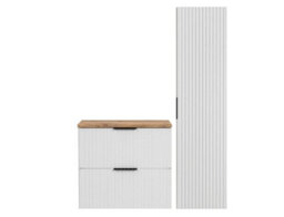 Impact Furniture Bathroom Cabinets 600mm Vanity Unit With Worktop Tallboy Tall Wall Storage White Ribbed Fluted Furniture Set Adel - thumbnail 2
