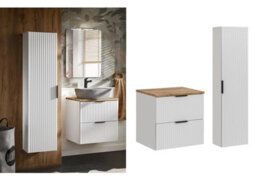 Impact Furniture Bathroom Cabinets 600mm Vanity Unit With Worktop Tallboy Tall Wall Storage White Ribbed Fluted Furniture Set Adel - thumbnail 1