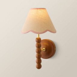 Valuelights Bobbin Walnut Bobble Wall Light And Pink Trim Linen Lamp Shade - thumbnail 3