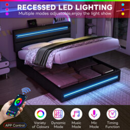 Matteo Black 4Ft6 Double Ottoman Bed Frame With Hydraulic Storage, Led Lights & Usb/type-C Charging Headboard - thumbnail 7