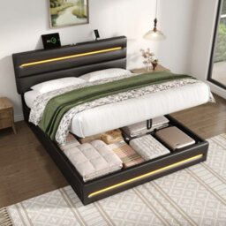 Matteo Black 4Ft6 Double Ottoman Bed Frame With Hydraulic Storage, Led Lights & Usb/type-C Charging Headboard - thumbnail 5