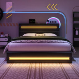 Matteo Black 4Ft6 Double Ottoman Bed Frame With Hydraulic Storage, Led Lights & Usb/type-C Charging Headboard - thumbnail 4