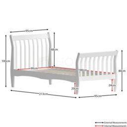 3Ft Single Bed White Wooden Sleigh Bedframe Bed Bedroom Furniture - thumbnail 2
