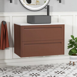 Royal Bathrooms Royal Bathroom Elmore 800mm Terracotta Clay Wall Mounted Bathroom Vanity Unit 2 Drawer Plain White Worktop With Art Square Basin - thumbnail 1