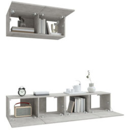 Berkfield 3 Piece Tv Cabinet Set Concrete Grey Engineered Wood - thumbnail 4
