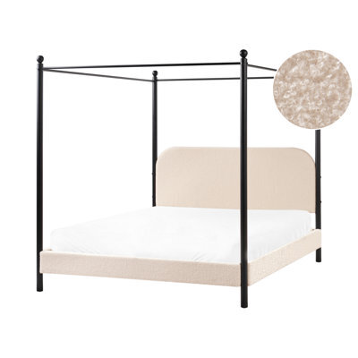 Beliani Four Poster Bed Boucle Dannemois 160 X 200 Cm (Eu King Size) Beige - image 1