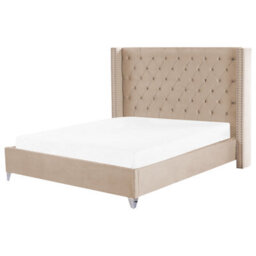Beliani Bed Velvet Lubbon 180 X 200 Cm (Eu Super King) Beige - thumbnail 1