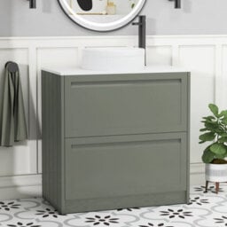 Royal Bathrooms Royal Bathroom Elmore 800mm Matt Green Freestanding Bathroom Vanity Unit 2 Drawer Plain White Worktop With Round Basin - thumbnail 1