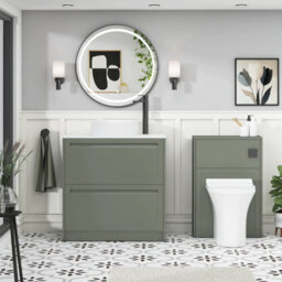 Royal Bathrooms Royal Bathroom Elmore 800mm Matt Green Freestanding Bathroom Vanity Unit 2 Drawer Plain White Worktop With Round Basin - thumbnail 5