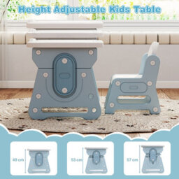 Gainoom Kids Blue Table And Chair Set Height Adjustable Toddler Drawing Table With Tiltable Whiteboard - thumbnail 7