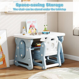 Gainoom Kids Blue Table And Chair Set Height Adjustable Toddler Drawing Table With Tiltable Whiteboard - thumbnail 4