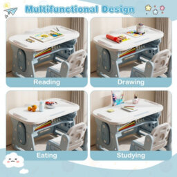 Gainoom Kids Blue Table And Chair Set Height Adjustable Toddler Drawing Table With Tiltable Whiteboard - thumbnail 8
