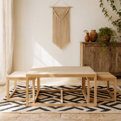 Wyld Haus Meadowbloom Set Of 3 Nesting Coffee Tables In White Pigmented Oak Look - image 1