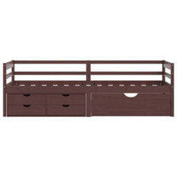 Berkfield Bed Frame With Drawers&cabinet Dark Brown Pinewood 90X200 Cm - thumbnail 4