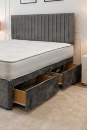 "Knight Sleep Emily Grey Plush 4Ft6 Bed Set With Mattress, 2 Drawers Same Side & 24""headboard - Double" - thumbnail 2