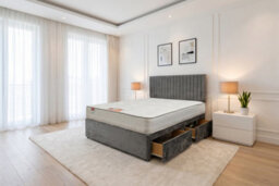 "Knight Sleep Emily Grey Plush 4Ft6 Bed Set With Mattress, 2 Drawers Same Side & 24""headboard - Double" - thumbnail 1