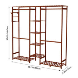 Thehotsale Brown Wooden Clothes Rack With Side Hooks And 6 Shelves - thumbnail 9