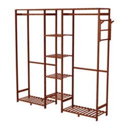 Thehotsale Brown Wooden Clothes Rack With Side Hooks And 6 Shelves - thumbnail 5