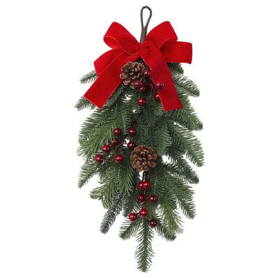 CLEFFNS 50Cm Christmas Teardrop Swag Artificial Wreath For Home Wall Door Hanging Decor - image 1