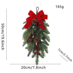 CLEFFNS 50Cm Christmas Teardrop Swag Artificial Wreath For Home Wall Door Hanging Decor - thumbnail 2