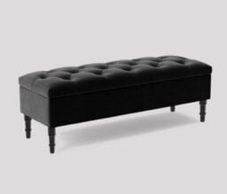 Alyana Ottoman Bench With Storage And Turned Wooden Legs, 137Cm Wide Ottoman Box - Black Plush Velvet - thumbnail 1