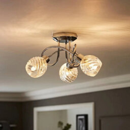 3 Way Chrome Ceiling Light With Swirl Glass Shades - thumbnail 2