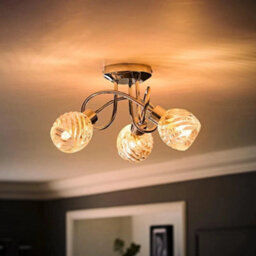 3 Way Chrome Ceiling Light With Swirl Glass Shades - thumbnail 1