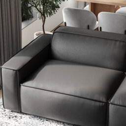 Valencia Nathan Full Aniline Leather Lounge Modular Loveseat Sofa Black Fsc Pine Wood Top Stitched Seam - thumbnail 4