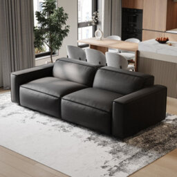 Valencia Nathan Full Aniline Leather Lounge Modular Loveseat Sofa Black Fsc Pine Wood Top Stitched Seam - thumbnail 2