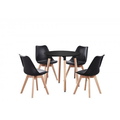 Life Interiors 5Pcs Dining Set - A Black Round Dining Table & Set Of 4 Black Lorenzo Tulip Chairs With Padded Seat - image 1