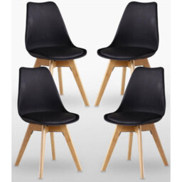 Life Interiors 5Pcs Dining Set - A Black Round Dining Table & Set Of 4 Black Lorenzo Tulip Chairs With Padded Seat - thumbnail 4