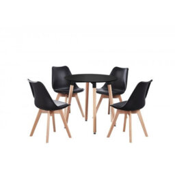 Life Interiors 5Pcs Dining Set - A Black Round Dining Table & Set Of 4 Black Lorenzo Tulip Chairs With Padded Seat - thumbnail 1