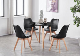Life Interiors 5Pcs Dining Set - A Black Round Dining Table & Set Of 4 Black Lorenzo Tulip Chairs With Padded Seat - thumbnail 2