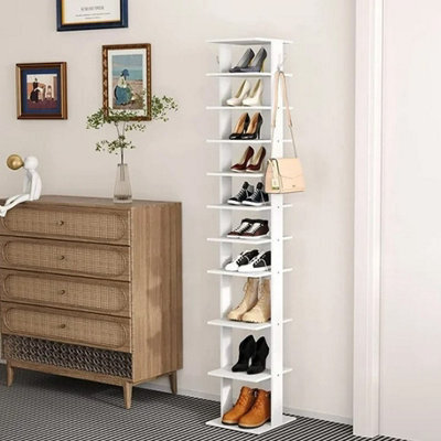 Living And Home 10 Tiers White Vertical Household Space Saving Shoe Rack Shoe Storage Shelf Unit With Side Hooks - image 1