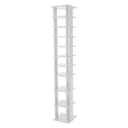 Living And Home 10 Tiers White Vertical Household Space Saving Shoe Rack Shoe Storage Shelf Unit With Side Hooks - thumbnail 3