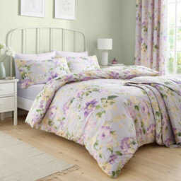 Dreams & Drapes Florette Easy Care Floral Print Quilted Lilac Bedspread - thumbnail 2