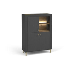 Arte Mossa Elegant Highboard Cabinet In Black & Oak - W970mm X H1360mm X D400mm - thumbnail 3