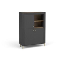 Arte Mossa Elegant Highboard Cabinet In Black & Oak - W970mm X H1360mm X D400mm
