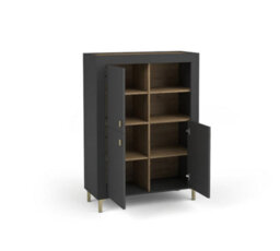 Arte Mossa Elegant Highboard Cabinet In Black & Oak - W970mm X H1360mm X D400mm - thumbnail 2