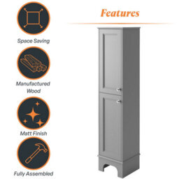Plum&clay Beckett Light Grey Floor Standing Bathroom Tall Storage Unit (H)1618mm (W)360mm - thumbnail 4