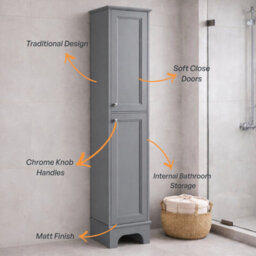 Plum&clay Beckett Light Grey Floor Standing Bathroom Tall Storage Unit (H)1618mm (W)360mm - thumbnail 3