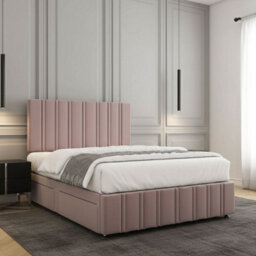 REGIONAL FURNISHINGS Divan Bed Set Pink Plush Velvet Upholstered 24Inch Headboard & Footboard & Mattress No Drawers In 3Ft 4Ft 4Ft6 5Ft 6Ft Sizes - thumbnail 2