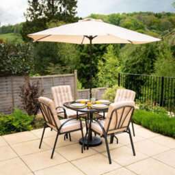 Primrose 4 Seater Garden Furniture Dining Set With Reversible Cushions And Crank Parasol In Beige - thumbnail 2