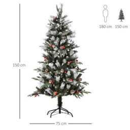 Homcom 5Ft Artificial Snow Dipped Christmas Tree Xmas Holiday Pencil Tree Green - thumbnail 3