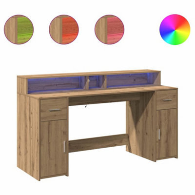 Berkfield Durable Desk With Led Lights Artisian Oak 160X55X91 Cm Engineered Wood